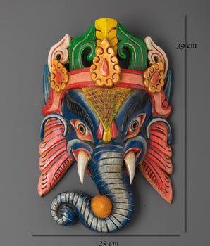Lord Ganesha Wooden Mask Wall Hanging | Symbol of  Blessings and Protection