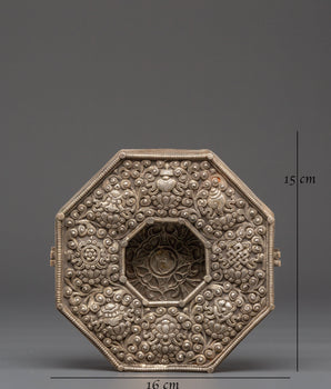Handmade Tibetan Silver Plated Ghau Box | Copper Body with Unique Motifs