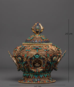 Sacred Rice Offering Pot | Gold and Silver Plated Copper Ritual Vessel