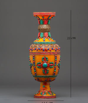 Amber Flower Vase Set | Coral and Turquoise Inlays