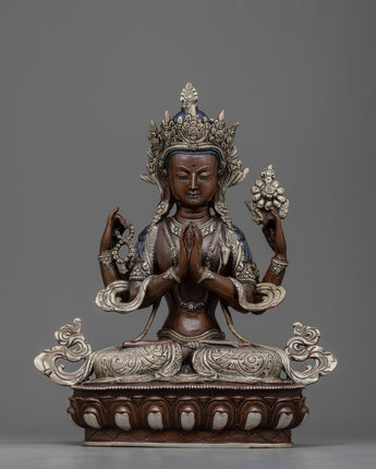 Chenrezig Silver Plated Statue