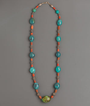 Turquoise and Coral Beaded Mala