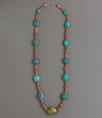 Turquoise and Coral Beaded Mala