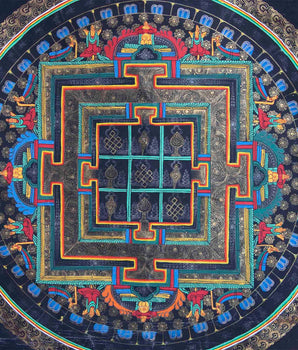 Vintage 8 Auspicious Mandala Thangka With Exquisite Brocade | Tibetan Wall Hanging