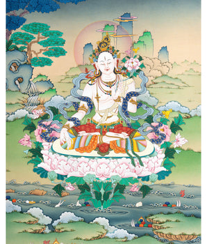 White Tara Meditation Art Print | Goddess Of Compassion and Longevity | Spiritual Decors