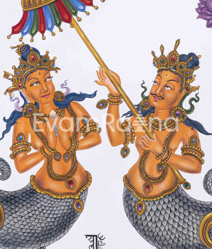 Makara Couple Thangka Prints for Eternal Bonding | Traditional Print Decors