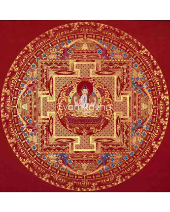 24K Gold Painted Chengrezig Mandala