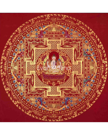 24K Gold Painted Chengrezig Mandala