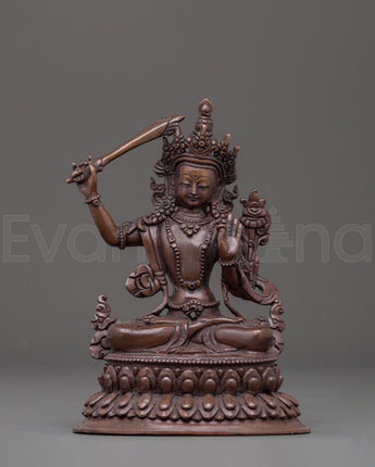 Handmade Manjushri Oxidized Copper Statue