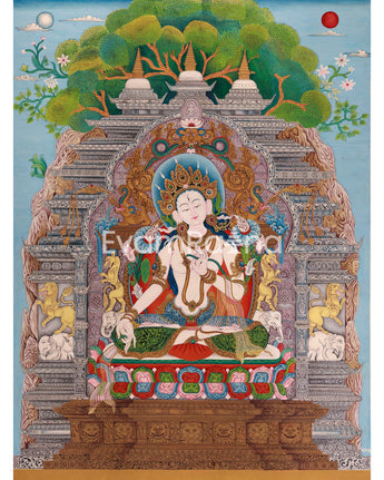 Mother of Liberation Thangka Print | Digital Artwork Of White Tara | Spiritual Gift Ideas