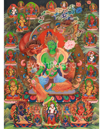 Green Tara Thangka Print for Spiritual Liberation