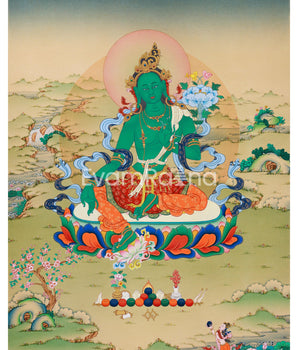 Goddess Green Tara Thangka Print | Guardian of Liberation | Arya Tara For Wall Decoration