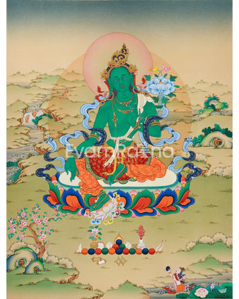 Goddess Green Tara Thangka Print | Guardian of Liberation | Arya Tara For Wall Decoration
