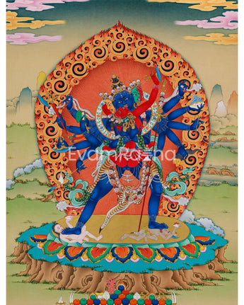 Heruka Manifestation: 12-Armed Chakrasamvara Thangka Print | Divine Yidam