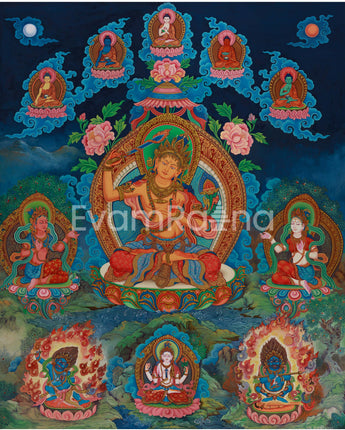 Divine Wisdom Manjushri Thangka Print