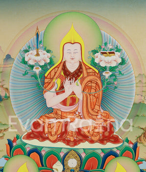 Tsongkhapa and Disciples Thangka | Gelug Tradition Print | Tibetan Buddhist Canvas Art