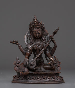 Saraswati Copper Sculpture of the Goddess of Wisdom