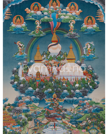 Five Buddha and Boudha Stupa Thangka