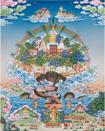 Swayambhunath Stupa with Manjushri Thangka Print