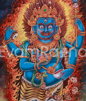 Four-Armed Mahakala Thangka Print | Tibetan Protector Deity
