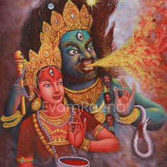 Bhairav and Kaumari Thangka Print