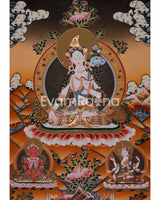 Traditionally Hand-Painted White Tara, Shakyamuni Buddha
