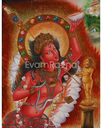 Female Buddha, Vajrayogini Thangka Print | Fierce Wisdom in Giclée Cotton Canvas