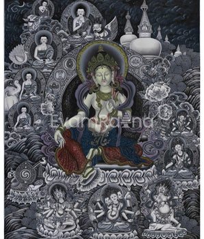 Goddess Green Tara Digital Print | Monochromatic Giclée on Cotton Canvas