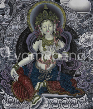 Goddess Green Tara Digital Print | Monochromatic Giclée on Cotton Canvas