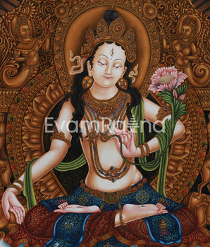 White Tara on Majestic Throne | Giclée Canvas Print of the Goddess of Longevity