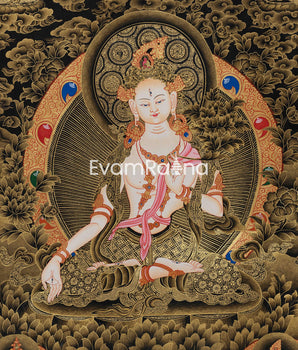 Golden Hued White Tara Canvas Print | High-Quality Giclee Print of Healing Deities