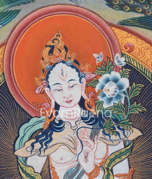 Goddess of Compassion White Tara Thangka Print | Traditional Buddhist Artwork | Gift Ideas