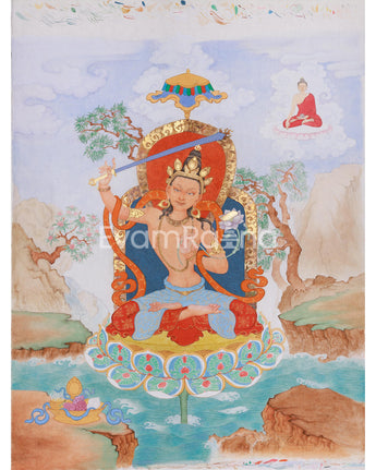 Giclee Canvas Print of Manjushri | Contemporary Fusion of Paubha & Chinese Artistry