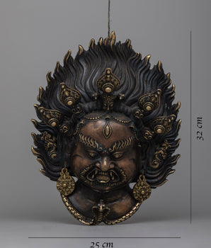 Wrathful Deity Mahakala Face Statue |  Sacred Tibetan Wall Art for Your Home