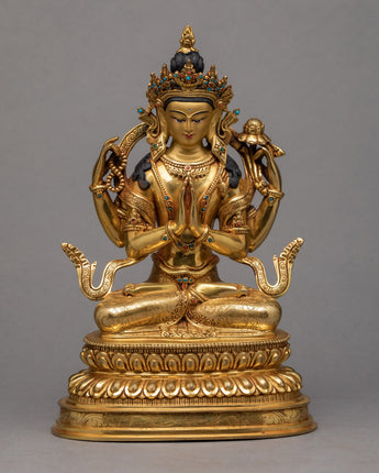 Gold-plated Chenrezig statue art
