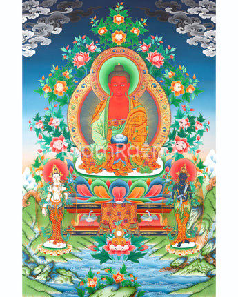 Amitabha Buddha Followed By Other Bodhisattvas