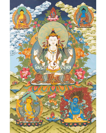 4 Armed Chengrezig Thangka