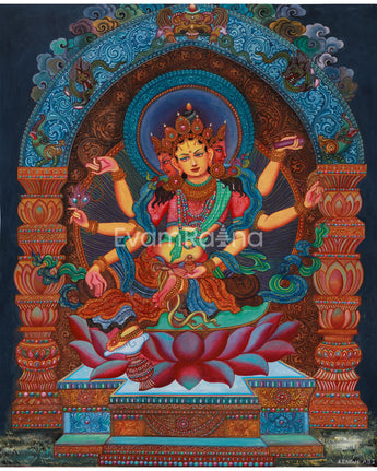 Divine Six-Armed Vasudhara Canvas Print | Buddhist Goddess of Wealth
