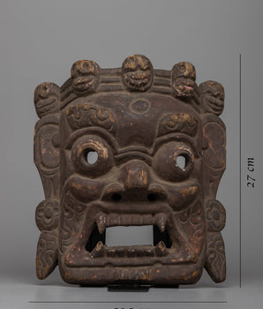 Vintage Wooden Bhairava Mask |  Ancient Artistry Infused with Mystical Presenc
