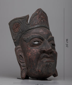 Vintage Wooden Guru Rinpoche Mask | Vintage Table Accent for Spiritual Inspiration