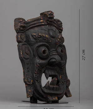 Wooden Vintage Mahakala Mask | Tabletop Decor with Spiritual Essence
