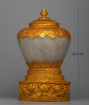 24K Gold-Plated Tibetan Dhupur Rice Pot |  Elevate Your Sacred Offerings with Divine Opulence and Tradition