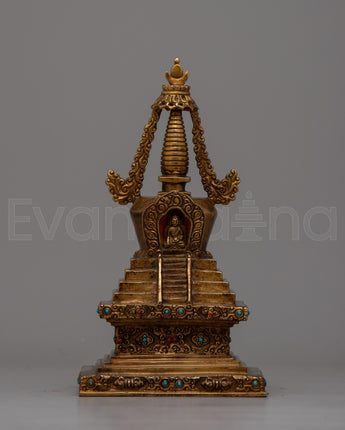 Traditional Copper Tibetan Stupa Statue
