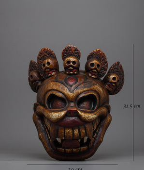 Fierce Face Mask With Skull Wall Hanging | Unique Handcrafted Buddhist Artwork