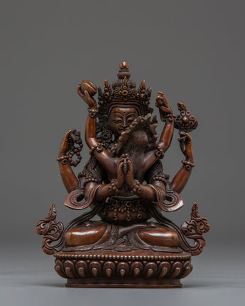 Red Chenrezig with consort Oxidized Statue