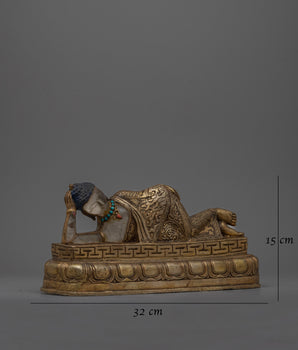 Serene Sleeping Buddha Statue | Copper with Decorative Stones