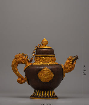 Tibetan Buddhist Tea Pot | Handcrafted Copper Teapot with Gold and Silver Plating