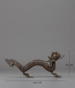 Elegant Silver Filigree Dragon Statue | Buddhist-Inspired Home Decor