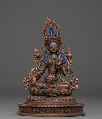 Oxidized Copper Statue of Green Tara