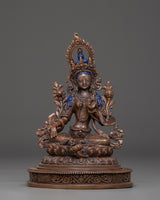 Oxidized Copper Statue of Green Tara